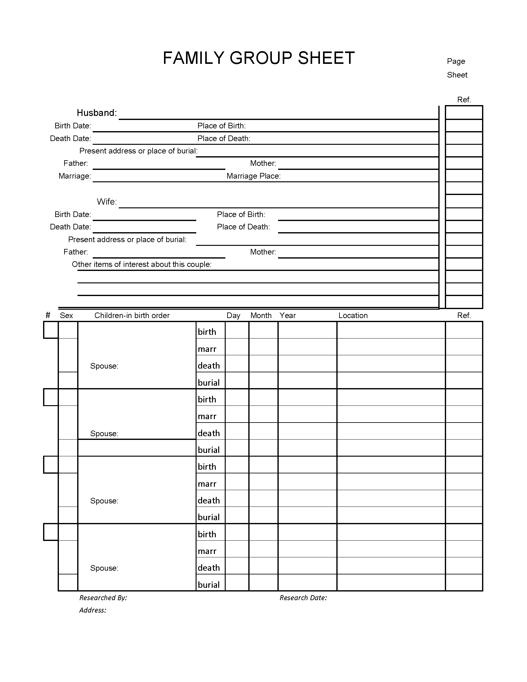 Master Family Group Sheet