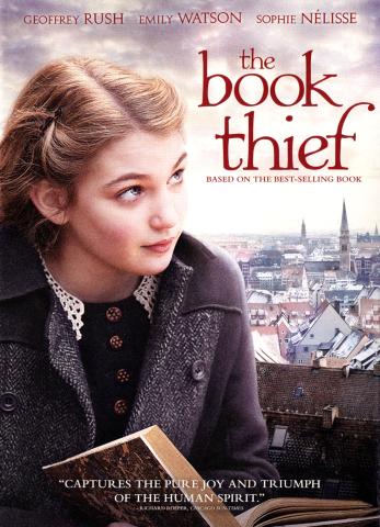 Girl holding book. Text: the book thief