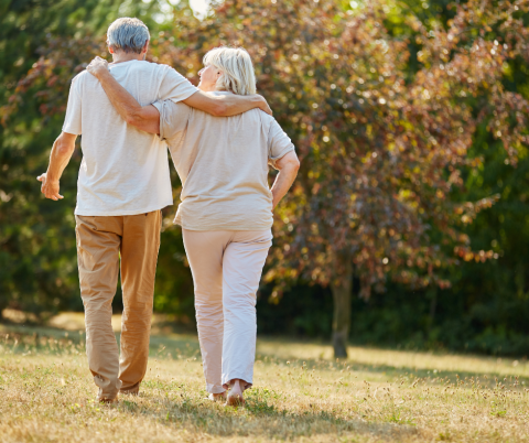 Senior couple walking together