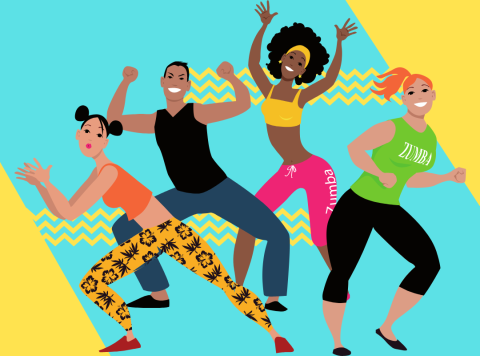 Cartoon image of people doing Zumba