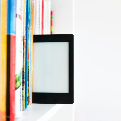 ereader in bookshelf