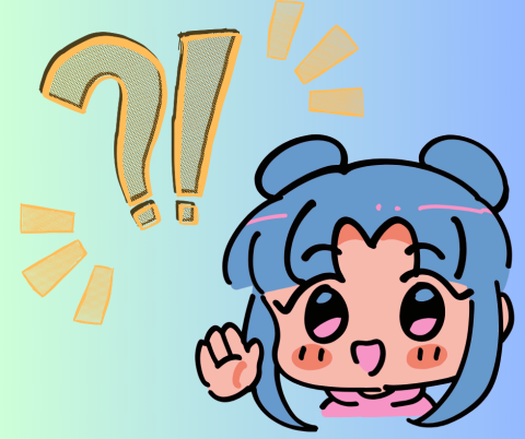 Anime girl waving under question mark