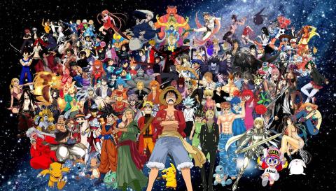 graphic of a large group of anime characters from various shows and movies