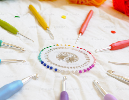 photo of crochet hooks arranged in a circle