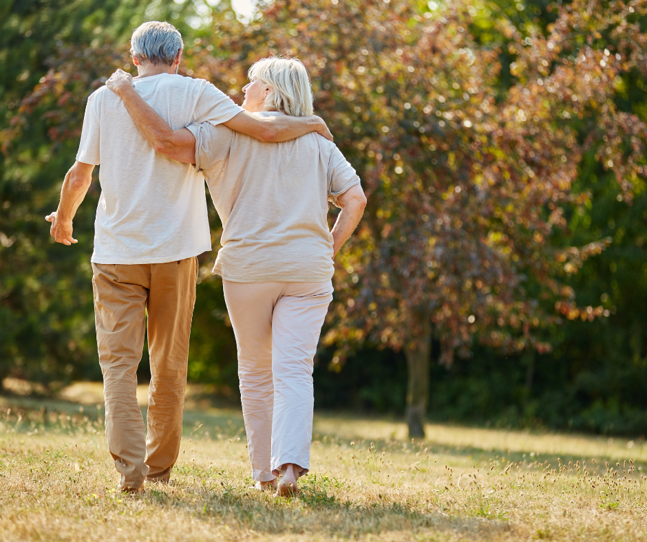 Senior couple walking together