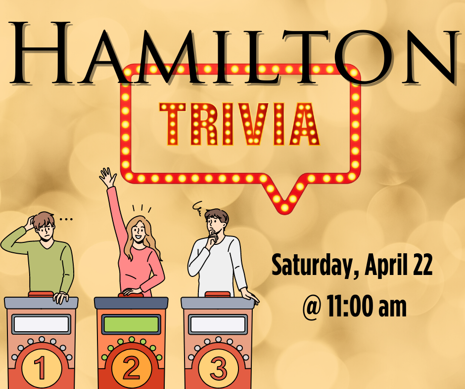 people at game show podiums. text: hamilton trivia