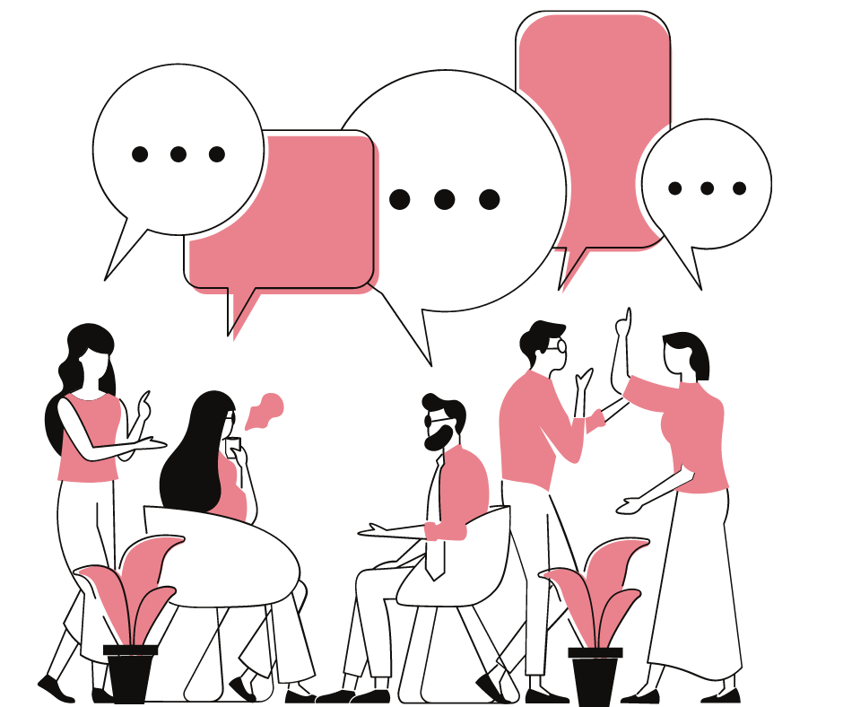 group of people with speech bubbles