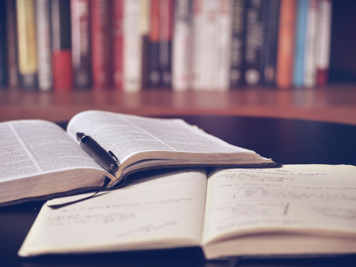 image of books open on table