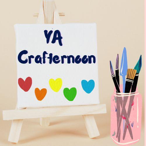 YA Crafternoon graphic: easel with paintbrushes 