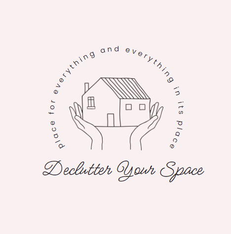 Hands holding house with words "Declutter your space"