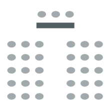 room setup icon of two sections of seating separated by a central aisle and a table up front